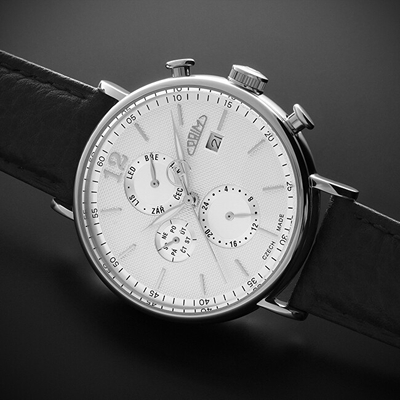 Orë dore për meshkuj Prim Elegance CZ 2023, e zezë/argjendtë