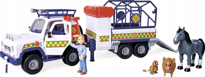 Set lodër Fireman Sam Veterinary Rescue, makinë shpëtimi me rimorkio, me figura