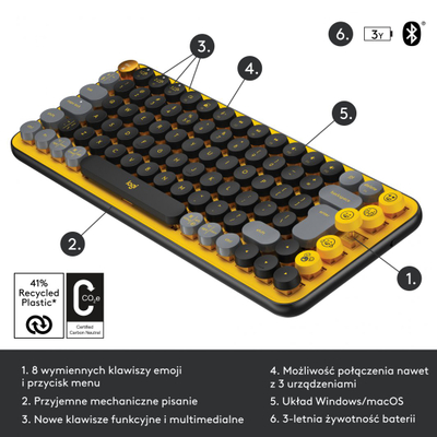 Tastierë Logitech POP Keys (920-010735), e zezë/ verdhë