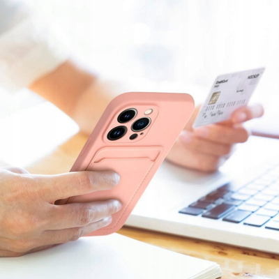 Qese telefoni OEM për iPhone 16, me xhep kartash, silikoni, rozë
