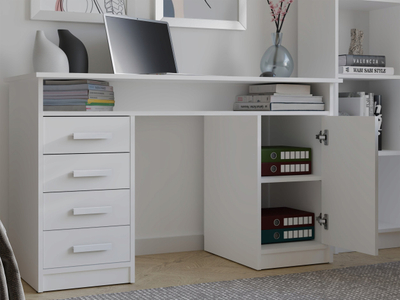 Tavolinë pune Topeshop ADA Desk, 125 cm, 4 sirtarë me dollap me rafte, e bardhë