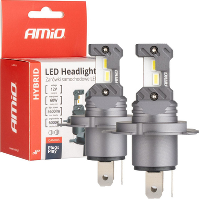 Llambë LED veture AMiO Hybrid Series H4 H19, 60W, 6000K, e bardhë e ftohtë