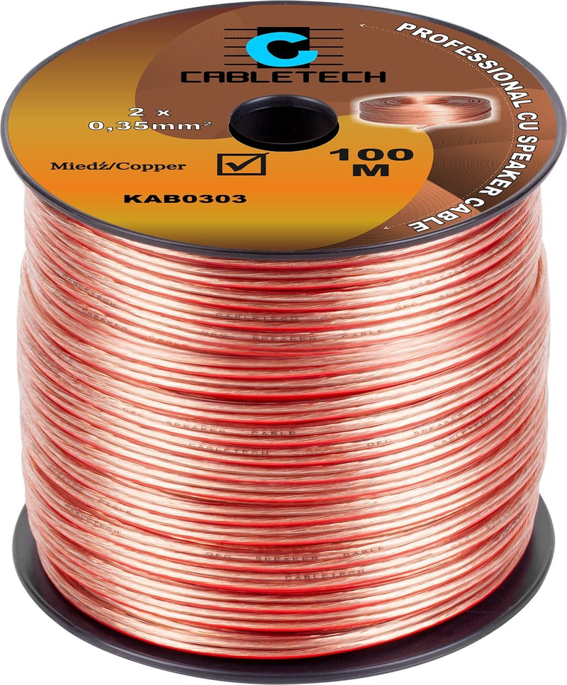 Kabllo altoparlantësh Cabletech KAB0303, 2x0.35mm, bakri, transparent