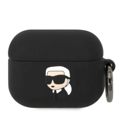 Etui për AirPods Pro Karl Lagerfeld 3D Karl Head, silikon, me karabinë, i zi