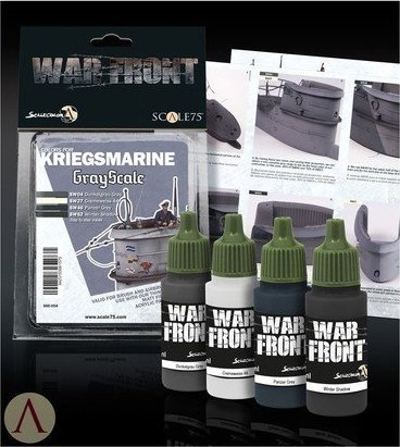 Set bojrash akrilike Scale75 Warfront Kriegsmarine Grayscale, 4 shishe, nuanca gri