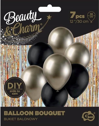 Balona dekorative Godan Beauty&amp;Charm, 30 cm, sete 7 copë, të zeza dhe ari
