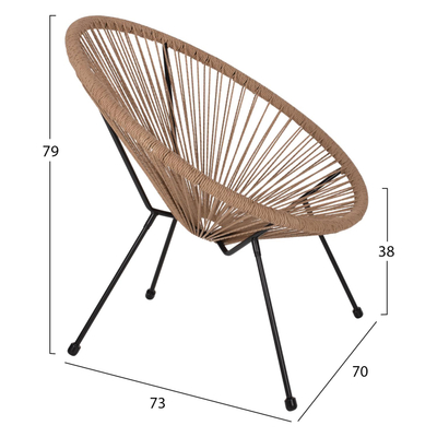 Karrige Acapulco metal & rattan natyral 70×73×79 cm (HM5871.01), zezë
