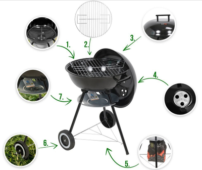 Grill me qymyr LUND 99906, i rrumbullt, 41 cm, me kapak