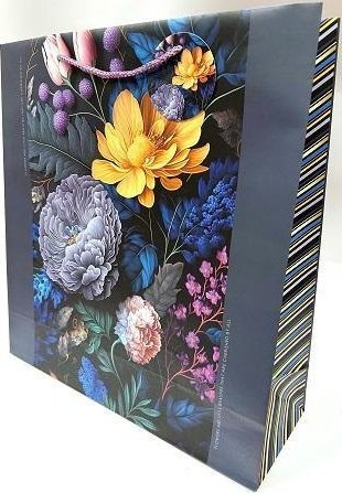 Qese dhurate matte Decor, 35x37x12cm, me lule të errëta, shumëngjyrëshe