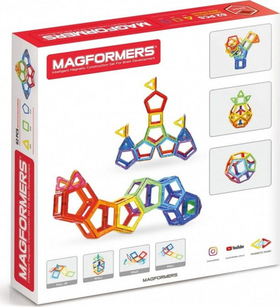 Lodër ndërtimi Magformers Basic 62, blloqe magnetike, set me mësim, shumëngjyrëshe