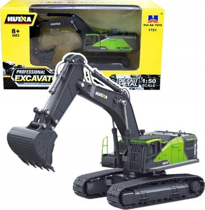 Lodër eskavator Huina Metal Crawler, model 1:50, metal dhe plastikë, jeshil