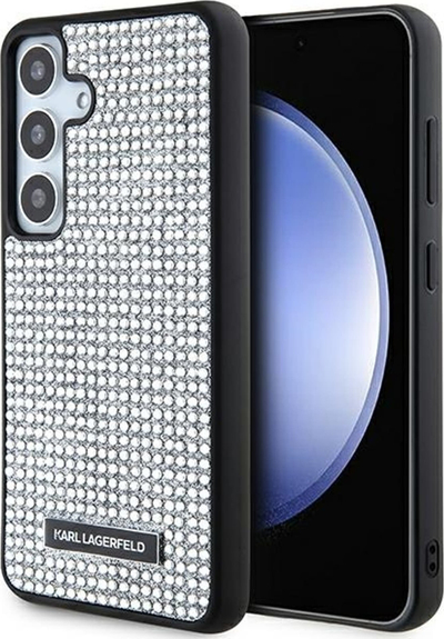 Kllëf telefoni Karl Lagerfeld Rhinestone Metal Logo për Galaxy S24, TPU PC, argjend