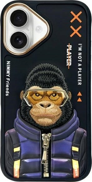 Kapak telefoni Nimmy Cool&amp;Cute 2.0 Monkey, për iPhone 16 6.1", i zi