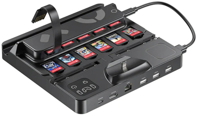 Stacion karikimi Unitek Charging Station Switch, dock për Nintendo Switch, mbajtës kartash lojërash, i zi