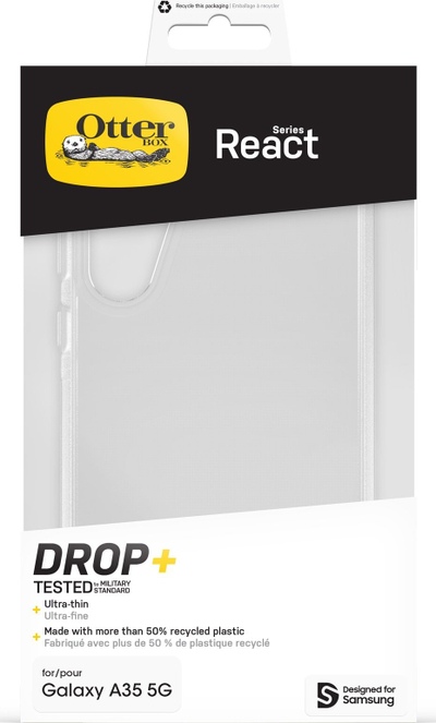 Kuti mbrojtëse Otterbox React për Samsung Galaxy A35, transparente, e qartë