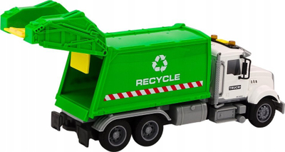 Lodër kamion plehrash LEAN Toys Garbage Truck, me drita edhe zhurma, me kosh plehrash, i bardhë me jeshile