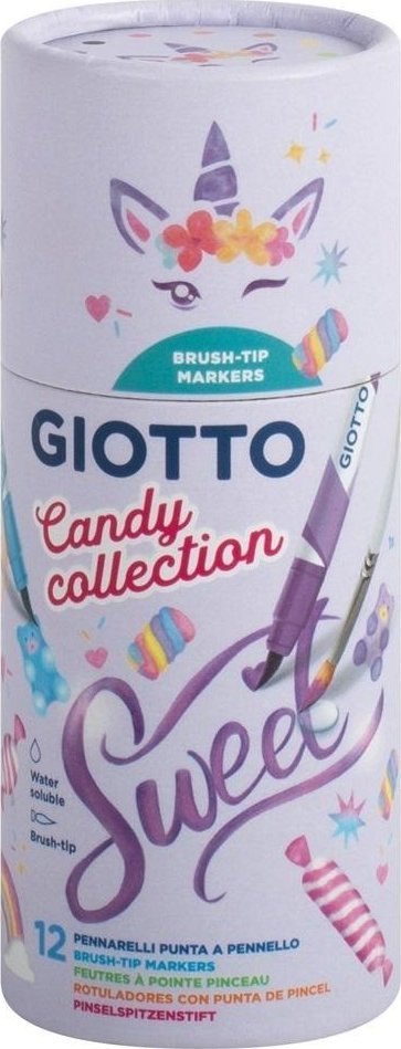 Set markera Giotto Candy Collection Turbo Soft Brush, 12 copë, majë furçe, ngjyra pastel t’përziera