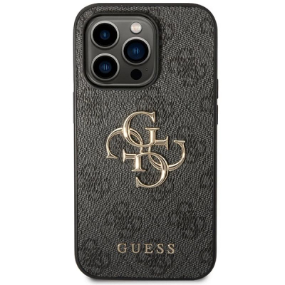 Mbrojtëse telefoni Guess 4G Logo, për iPhone 15 Pro, lëkurë PU, gri