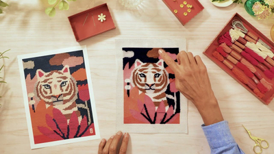 Set qëndisjeje Atelier 64 Needlepoint Wild Cat, kanavacë e shtypur, për fillestarë, shumëngjyrësh
