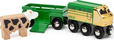 Tren lodër BRIO World 36040 Special Edition Train 2023, me vagon bagëtish, prej druri, jeshil ari