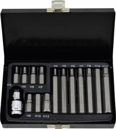 Set maja gjashtëkëndore AWTools AW35113BL, 15 copë, H4–H12, në kuti metalike