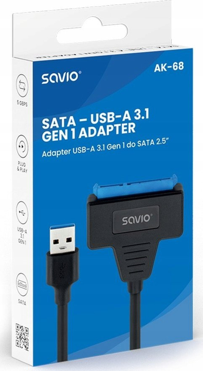 Adapter USB në SATA Savio AK-68, USB 3.1 Gen 1, për disqe 2.5", i zi