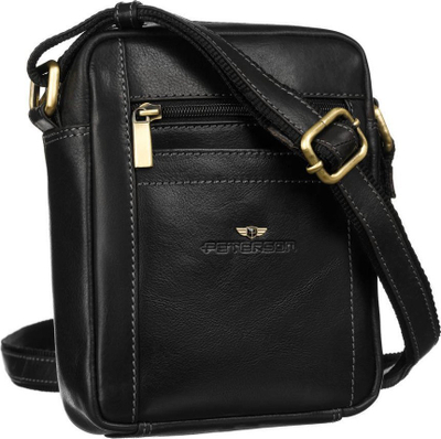 Çantë crossbody PETERSON, lëkurë natyrale, rrip i rregullueshëm, e zezë