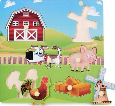 Puzzle druri Artyk Wooden Peg Farm, lojë me dru për kalamajt, 6 pjesë, shumëngjyrësh