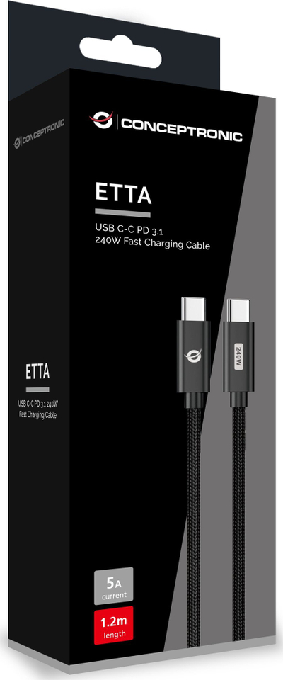 Kabllo USB C Conceptronic USB 3.1, 1.2m, 5A 480Mbps, e zezë