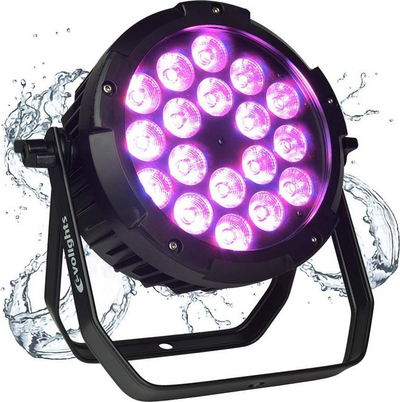 Reflektor skenik Evolights GLAZE IP65 LED PAR, 18x RGBW, për jashtë, i zi