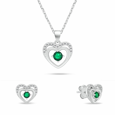 Set Varëse dhe vathë për femra Brilio Silver Hearts with Green Zircons SET295WG