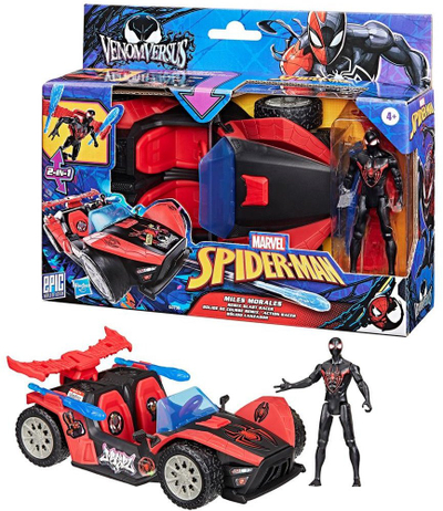 Set lojë Marvel Spider-Man Miles Morales Remix Blast Racer, figurë 10 cm, automjet me aksesorë, shumëngjyrësh