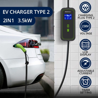 Karikues mobil për makina elektrike Qoltec Type 2, 3.5kW, 230V, jeshil