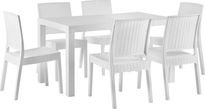 Set tavoline kopshti Beliani Fossano, 6 persona, material sintetik, i bardhë