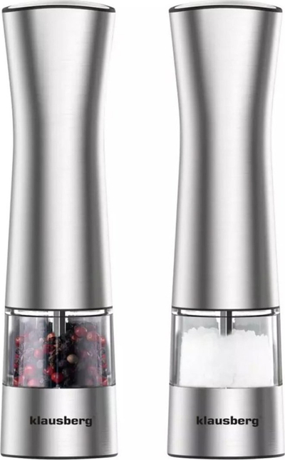 Set mulli për kripë dhe piper Klausberg KH-7610, mekanizëm qeramik, me dritë LED, çelik