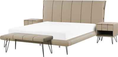 Set dhome gjumi Beliani Betin, krevat 180 x 200 cm, lëkurë sintetike, bezhë rëre