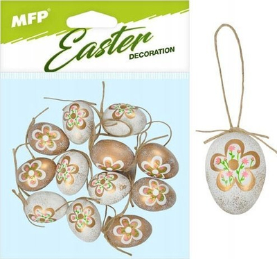 Dekor vezësh Pashke MFP Easter Decoration, plastikë 4cm, set me 12 kokrra, me lule të arta