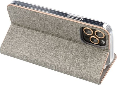 Kapak telefoni Luna Book Gold për Xiaomi Redmi Note 12 Pro 5G, me magnet, bëhet si suport, argjendtë