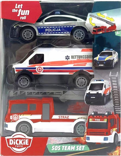 Set lodrash makina emergjence Dickie Toys SOS, 3 copë, shumëngjyrësh