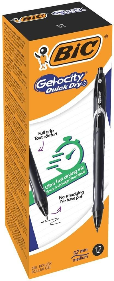 Гел пенкало BIC Gelocity, 0.7mm, пакување 12 парчиња, црна боја