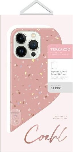 Kapak telefoni Uniq Coehl Terrazzo për iPhone 14 Pro, i fortë ndaj goditjeve, rozë coral