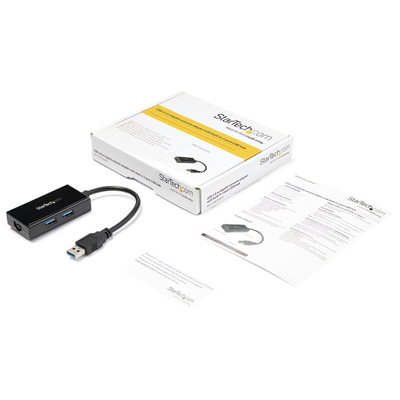 Мрежен адаптер StarTech USB 3.0 во Gigabit, хаб со 2 USB порти, црн
