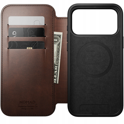 Këllëf folio Nomad Modern Leather për iPhone 17 Pro Max, lëkurë Horween, kafe