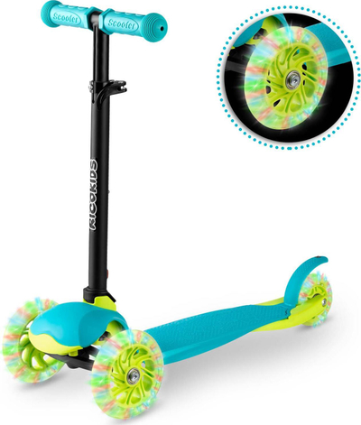 Trotinet për kalamoj Ricokids, me 3 rrota LED, i palosshëm, blu jeshil