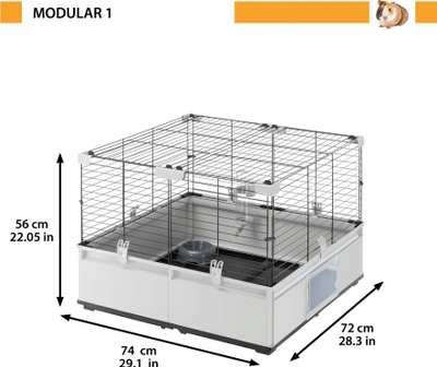 Kafaz për lepur e kavie Ferplast Modular 1, 74 x 72 x 56 cm, gri me të zezë