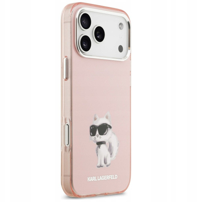 Kapak telefoni Karl Lagerfeld IML Aquarelle Choupette Logo, MagSafe, për iPhone 17 Pro, rozë