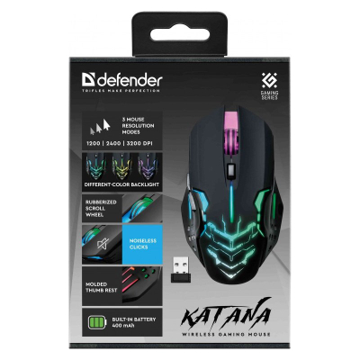 Maus lojërash Defender Katana GM-511, wireless, RGB, i zi