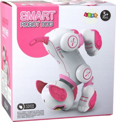 Lodër qen robotik Lean Toys Smart Robot Dog, me pult, interaktive, e bardhë me rozë