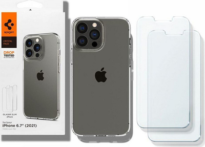 Set mbrojtës për telefon Spigen Crystal Pack, për iPhone 13 Pro Max, i tejdukshëm