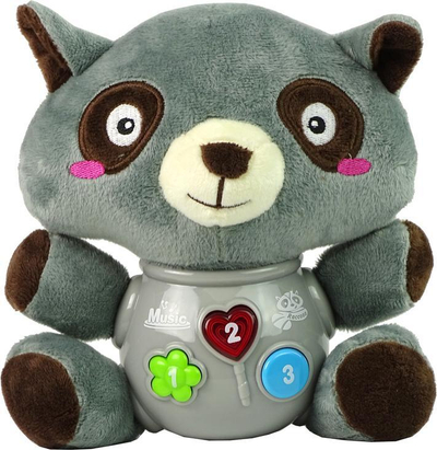 Lodër pelushi interaktive Leantoys Raccoon, me muzikë dhe drita, 6m+, gri